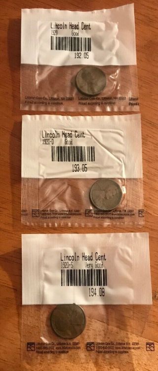 1920 P - D - S Lincoln Wheat Cent Set Of 3 Littleton Coin Co.