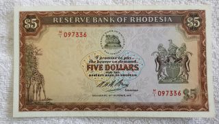 1972 Reserve Bank Of Rhodesia $5 Banknote (circulated)