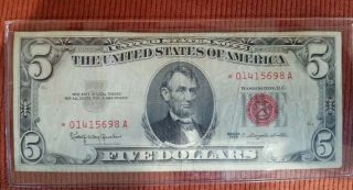 $5 Star Note 1963 Us Red Seal Note Bank Note Washington D.  C