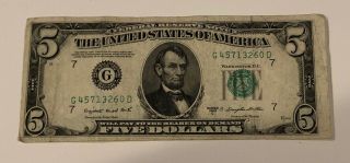 1950 C Five Dollar Bill ($5) Circulated Five Dollar Note - G45713260d