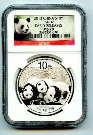 2013 China Panda S10y Ngc Ms70 Early Releases Silver Coin.  Starts@ 2.  99