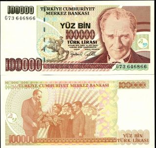 Turkey 1970,  100,  000 Lira,  Banknote Unc