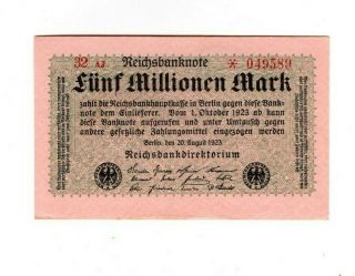 Xxx - Rare 5 Million Mark Weimar Inflation Banknote 1923 Nearly Unc