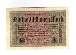 Xxx - Rare 50 Million Mark Weimar Inflation Banknote 1923 Nearly Unc