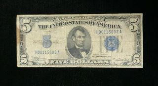 1934 A $5 Five Dollar Silver Certificate Blue Seal Currency Note H00115603a