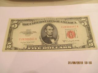 1953b 5.  00 U.  S.  Red Seal Note