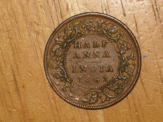 British India 1862 1/2 Anna Coin Fine