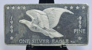 1969 Wh Foster 999 Fine Silver One Ounce Art Bar Silver Eagle 10,  000 Minted