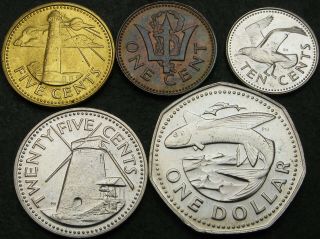 Barbados 1,  5,  10,  25 Cents,  1 Dollar 1973/1978 - 5 Coins - 1824 ¤