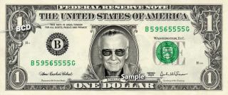 Stan Lee On A Real Dollar Bill Cash Money Collectible Memorabilia Celebrity