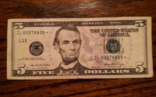 $5 Series 2006 Federal Reserve Star Note Five Dollar