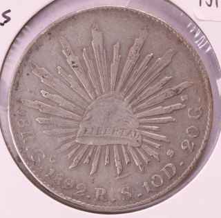 Mexico 1892 Go Rs Silver 8 Reales Cap And Ray Fj143a