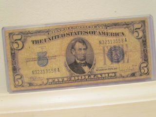 1934c $5 Blue Seal Silver Certificate Old Us Paper Money Currency