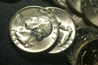 1958 - D Roll Of 40 Washington Silver Quarters Gem Bu