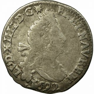 [ 512197] Coin,  France,  Louis Xiv,  4 Sols Aux 2 L,  1692,  La Rochelle,  Vf (20 - 25)