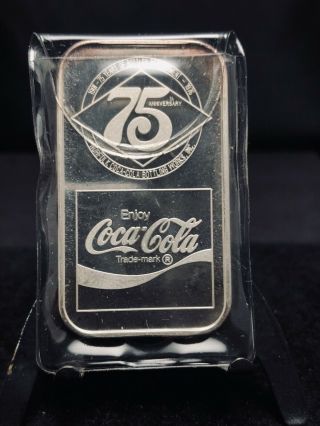 1976 Coca Cola 75th Anniversary 1 Oz Silver Art Bar Norfolk Sn 1395 (1797)