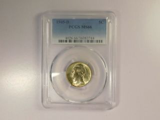 1945 - D Pcgs Ms66 5c Jefferson Nickel Uncirculated Certified Coin Ec1592