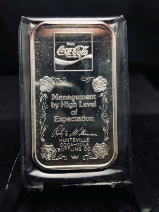 1977 Coca Cola 75th Anniversary 1 Oz Silver Art Bar Huntsville Sn 1142 (179)
