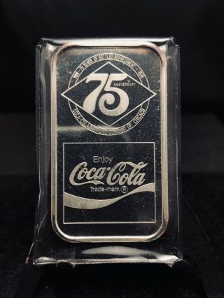 1976 Coca Cola 75th Anniversary 1 Oz Silver Art Bar Chicago Sn 1796 (1793)
