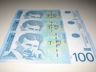 Serbia Banknote 100 Dinar Dinara Dinars Nikola Tesla 2013 Unc