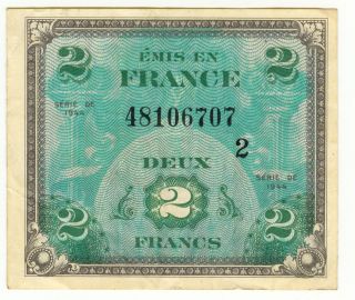 France 2 Franc Note 1944 Mpc Military Emis En France (allies In France)