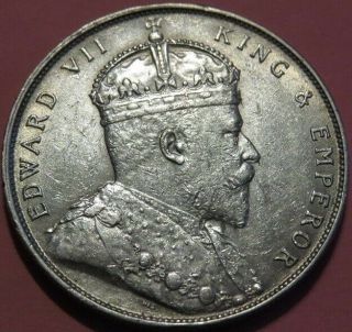 1907 Straits Settlements Silver Dollar Coin Au Cond.  King Edward Vii.