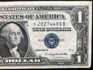 1957 B Star Note Silver Certificate $1 Dollar Bill,  Blue Seal Circulated