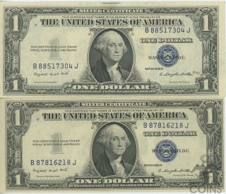 Set Of 2: 1935 G $1 Silver Certificate Blue Seal Washington Dollar