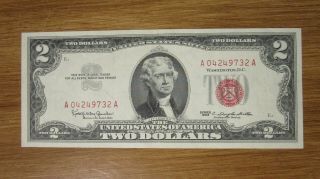 1963 Two Dollar Bill Red Seal Banknote $2,  Crisp,  Au?