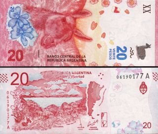 Argentina 20 Pesos 2017,  Unc,  P - 361,  Suffix A