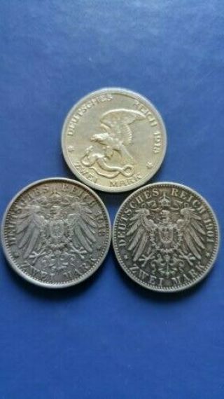 Germany Empire Prussia 2 Mark Set Of 3 Silver Coins 1901 - A,  1913 - A,  1913