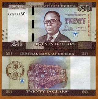 Liberia,  20 Dollars 2016 (2017),  P -,  Aa - Prefix Unc Redesigned