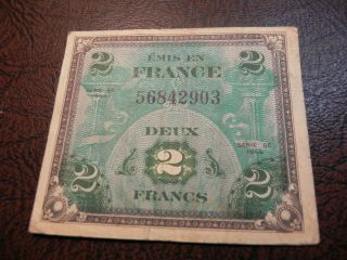 France Deux 2 Francs Serie 1944 Wwii Military Bank Note
