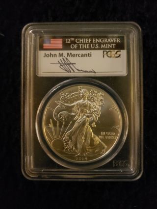 2014 $1 Silver Eagle Pcgs Ms70 First Strike Mercanti Signed