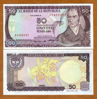 Colombia,  50 Pesos Oro,  1985,  P - 425 (425a),  Unc Orchids