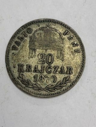 1870 20 Krajczar Valto Penz Hungary Silver Coin