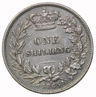 1865 Great Britain Silver Shilling Die Number 3 Queen Victoria Coin KM 734.  3 2