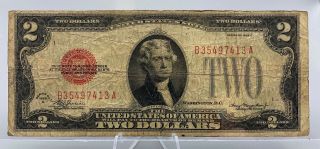 1928 C $2 Bill Us Paper Money Red Seal Currency United States Note Banknote