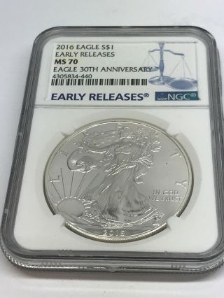 2016 American Silver Eagle Ngc Ms70 Early Releases 30th Anniversary Label
