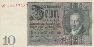 10 Reichsmark Extra Fine Crispy Banknote From Germany 1929 Pick - 180