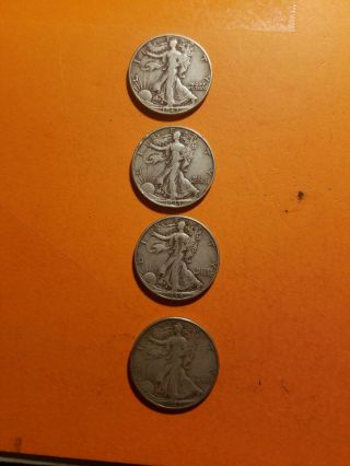 Liberty Walking Half Dollars Silver,  1942,  1943,  1944,  1945,  Circulated