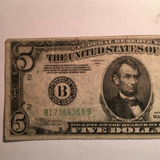 Series 1934 - A $5 Federal Reserve Note VF 2