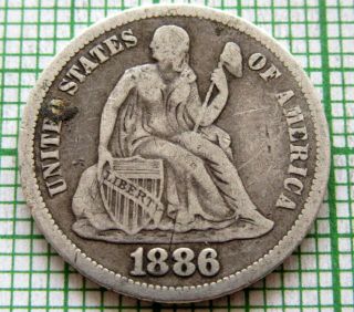 United States 1886 One Dime - 10 Cents,  Seated Liberty,  Silver