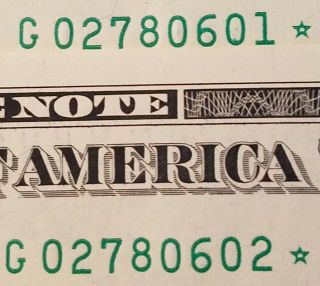 2017 Frn Chicago,  Il 1 Dollar Consecutive Star Notes G02780601,  G02780602