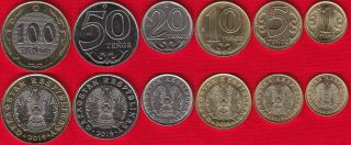 Kazakhstan Set Of 6 Coins: 1 - 100 Tenge 2019 " Latin Alphabet " Unc