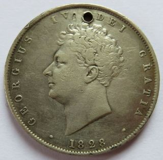 Britain 1828 Half Crown George Iv Silver Coin - Vf Hole,  Scarce Date (161828f)