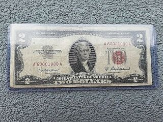 1953 - A Red Seal Note $2 Two Dollar Bill Circulated Currency S A60001980a
