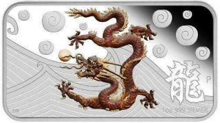 Cook Islands 2012 $1 Year Of The Dragon - Brown 1 Oz Silver Proof Rectangle Coin