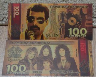 Russia 100 Rubles Commemorative Banknote Freddie Mercury - Queen (band) (gold)