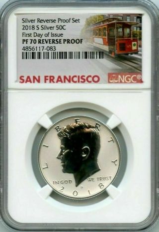 2018 S Silver Reverse Kennedy 50c Ngc Pf70 Rd First Day Of Issue Fdoi